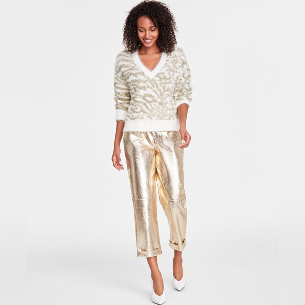 INC WOMEN'S METALLIC JAQUARD PRINT SWEATER SIZE XL NWT